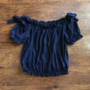 Navy Off the Shoulder Crop